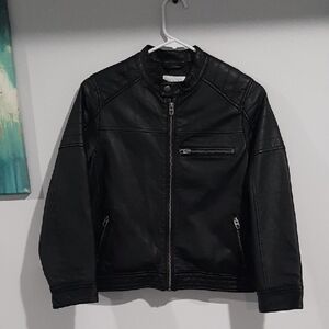 Zara Kids Black Quilted Moto Zip Leather Jacket
